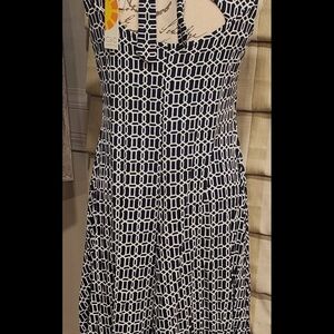 C&C California Dark Navy and White Patterned Midi Dress